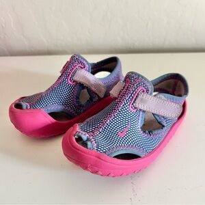 Nike Kids Pink and Blue Slip-On Sandals